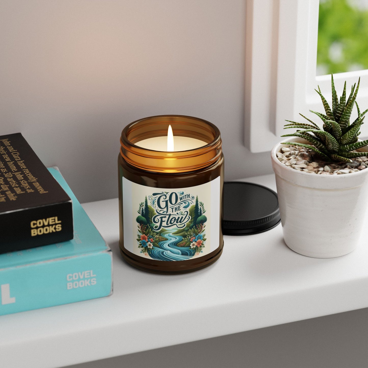 SC- Go With the Flow Scented Soy Candle (Multi-Size, Amber Jar)