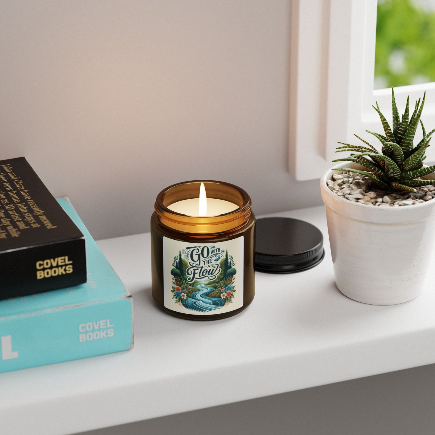 SC- Go With the Flow Scented Soy Candle (Multi-Size, Amber Jar)